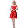 Belle Poque Sexy Womens Romantic Cor sólida Off Shoulder Straight Neckline A-Line Red Dress BP000294-1